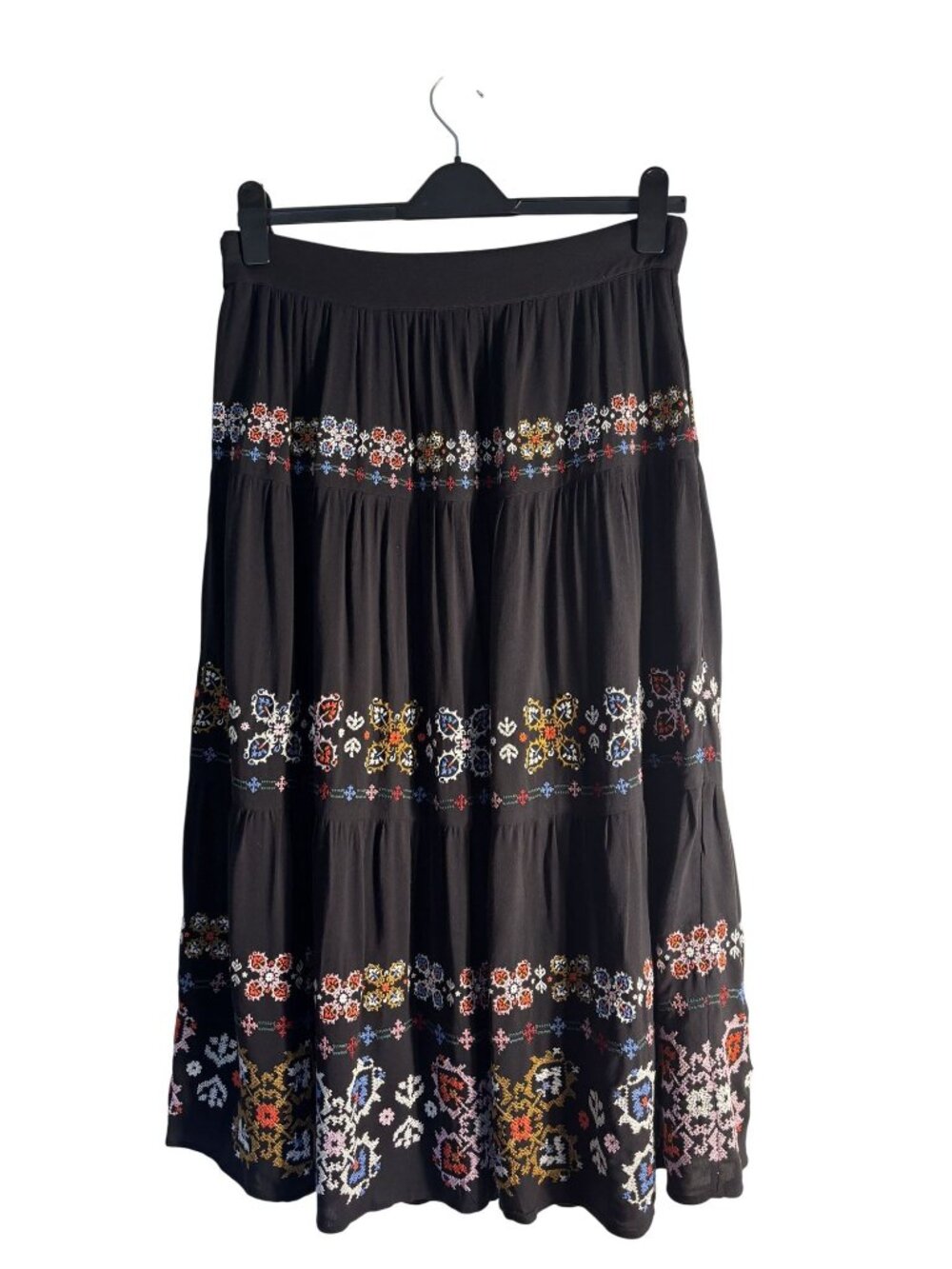 Boden Embroidered Tiered Design Viscose Cotton Polyester Blend Lined Boho Style - Picture 2 of 16